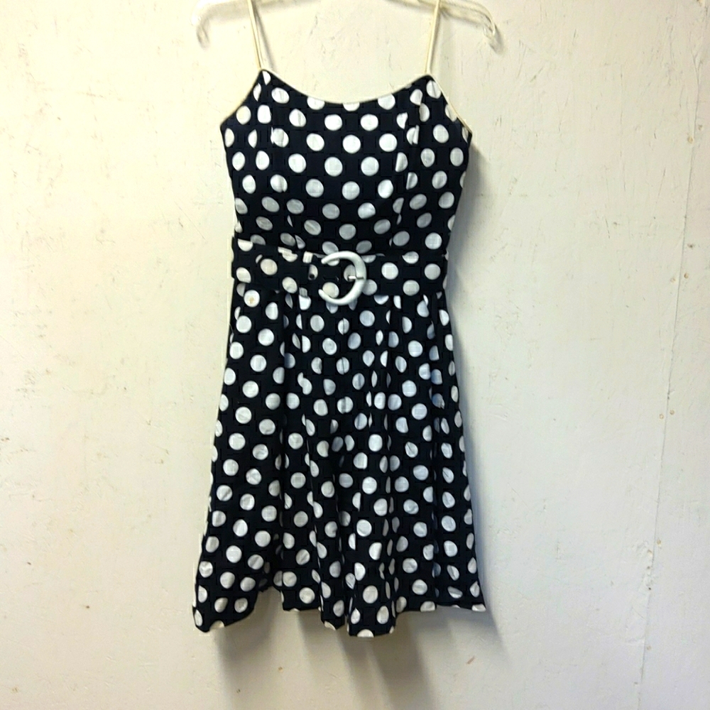 Vtg Melissa Culotte Dress Black White Polka Dot